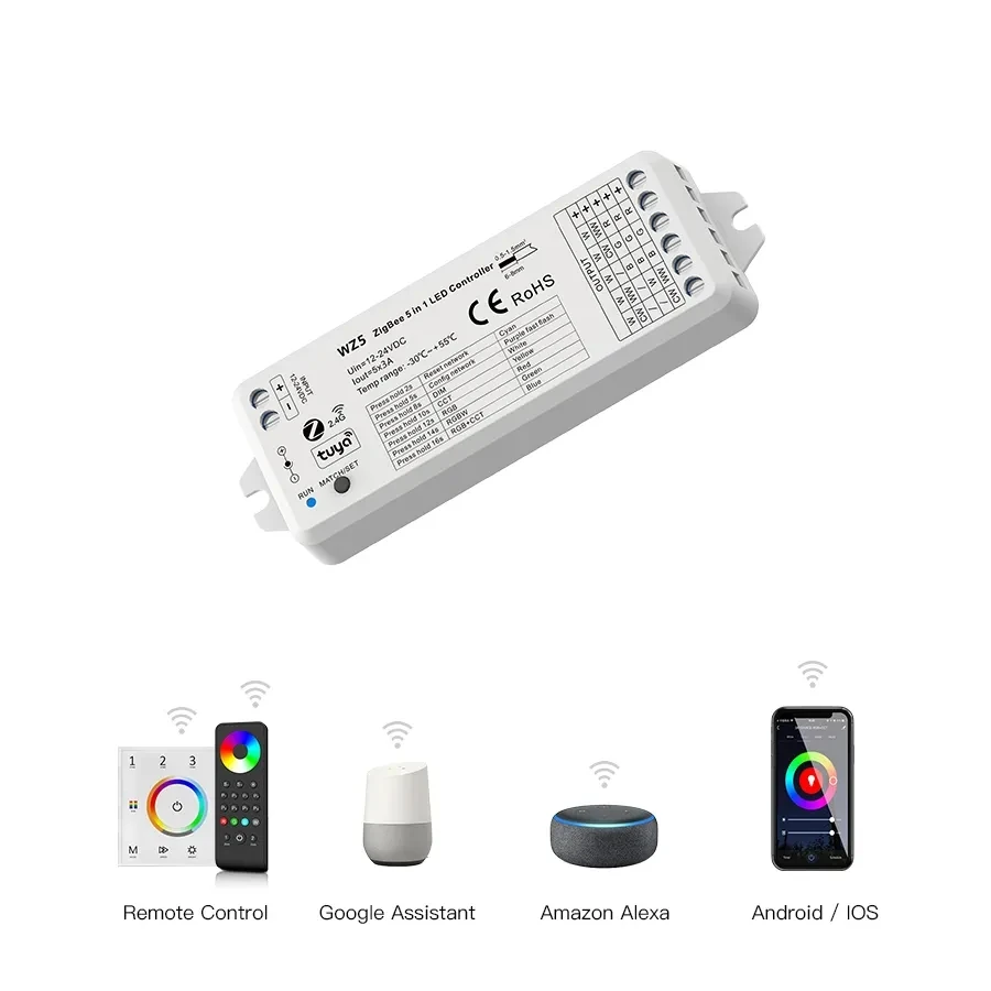 Фото Skydance TUYA Zigbee WZ5 Smart Led Controller 2.4G RF Remote DC12V 24V DIM RGB CCT RGBW RGBWW RGBCW Strip Голосовое управление Google №4