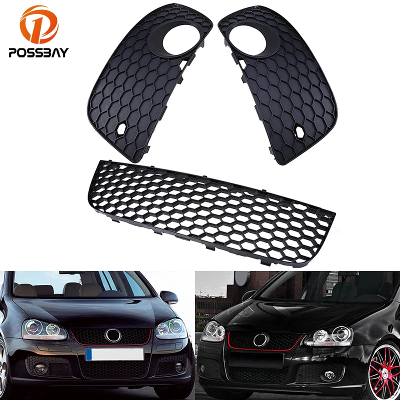 

POSSBAY Car Front Bumper Lower Grill Grilles Fog Lights Cover for VW Golf MK5 GTI 2004-2009 Auto Accessories Foglamp Hood Grills