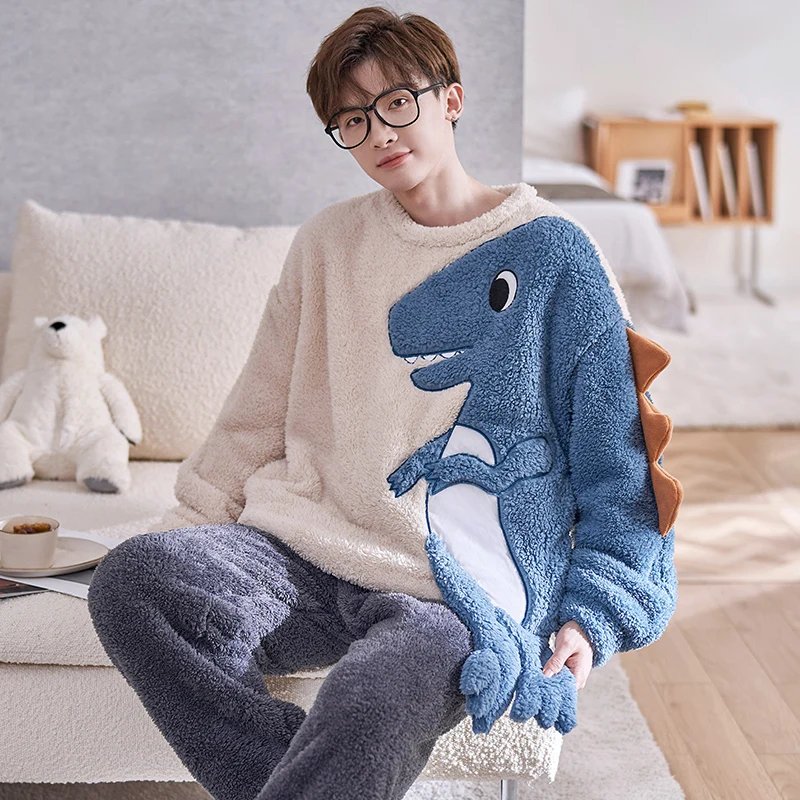 FUNISHI Plus Size 4XL Coral Fleece Pajama Set Men Sleepwear Winter Pajamas Flannel Loose Version Inspissate Pullover Nightgown