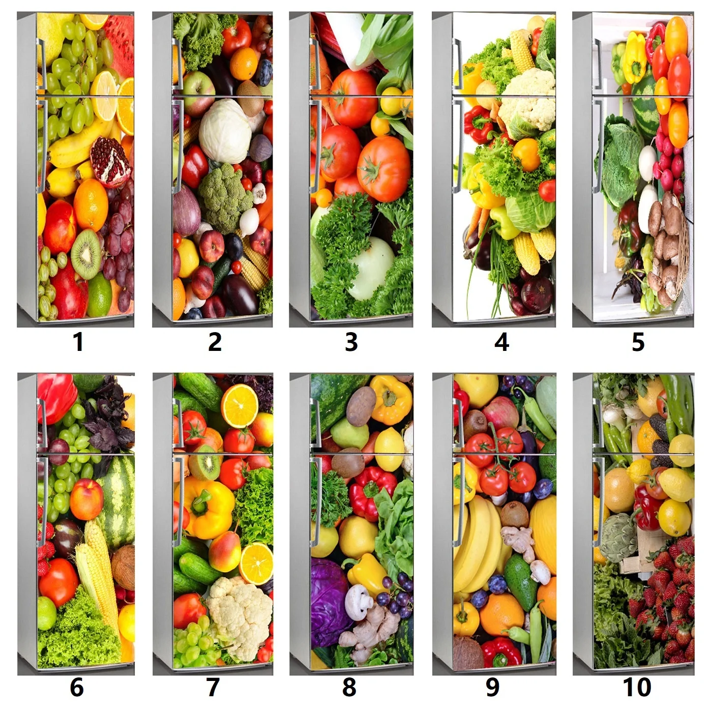 

3D Self Adhesive Fresh Vegetable Fruit Refrigerator Sticker Wrap Kid's Art Freezer Fridge Door Cover Wallpaper Wall Sticker Kitc