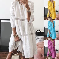 2021 new women elegant embroidered lace dress party a line white dress floral hollow out loose casual beach vestidos cottagecore