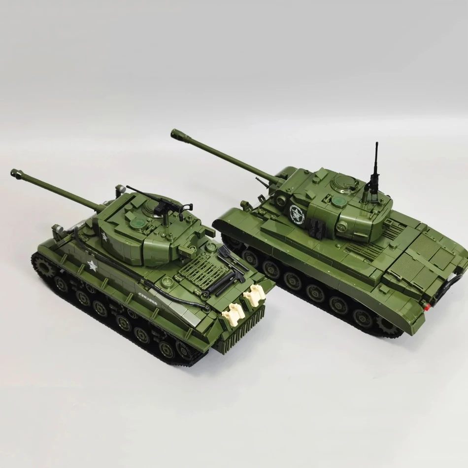 Фото WW2 Military US Army M26 Pershing M4 Sherman Medium Tank Building Blocks Heavy Tank with Crew Soldiers Кирпичи Игрушки для детей Подарок №4