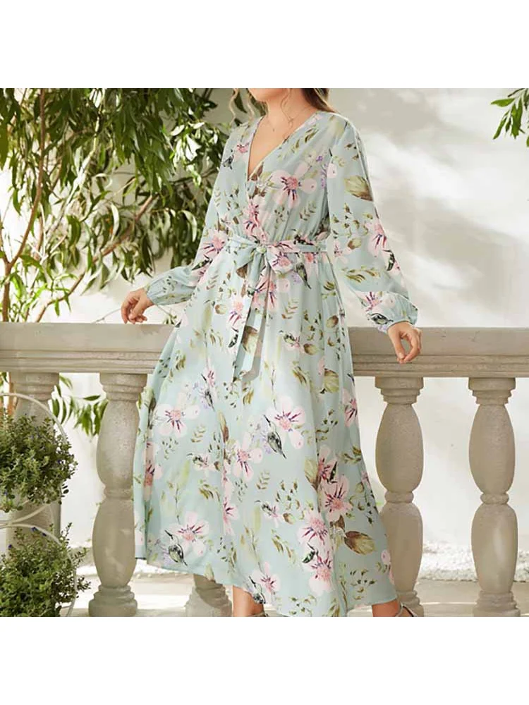 Spot 2022 spring/summer new Middle East plus-size fashion temperament print elasticated waist dress women