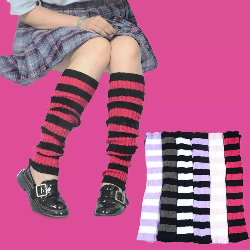 Fashion Leg Warmers Women Stripe Warm Knee High Winter Knit Crochet Foot Warmer Socks Warm E-girl Cosplay Pile Up Socks