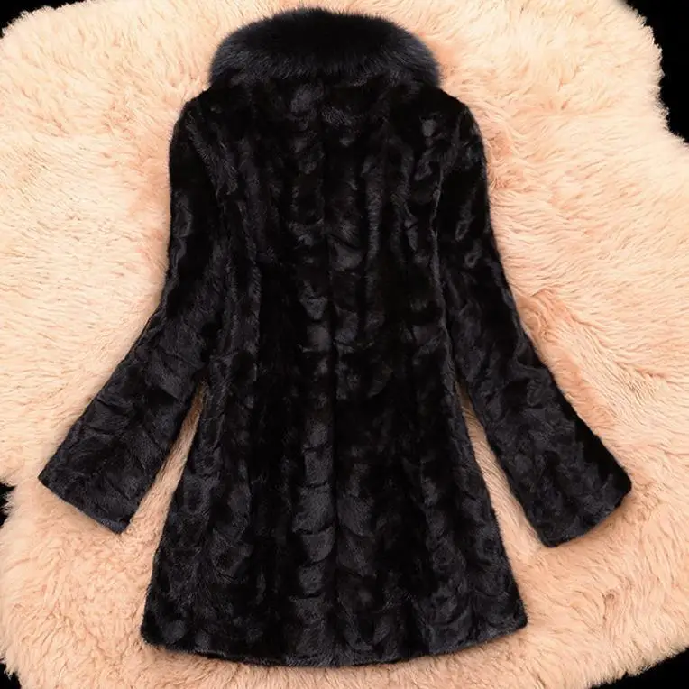 Women's Leather Fur Coat Fashionable Warm Faux Fur Coat Mid-Length Imitated Mink Mosaic Leather Fur Coat Faux Fur Coat