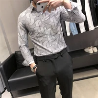 2022 new geometric print shirts men fashion turn down collar buttoned shirt mens autumn casual long sleeve cardigan streetwear