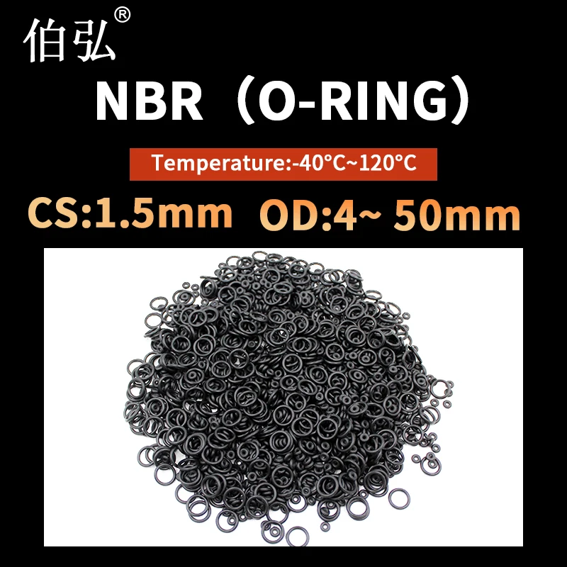 

OD4-50 NBR O Ring Seal Gasket Thickness CS1.5mm Oil and Wear Resistant Automobile Petrol Nitrile Rubber O-Ring Waterproof Black