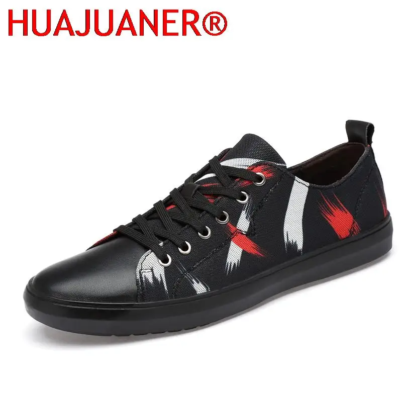

New Men Casual Shoes Genuine Leather Ink Printed Fashion Sneakers Lace-up Flats Leisure Walk Non-Slip Luxury Shoes High Quality