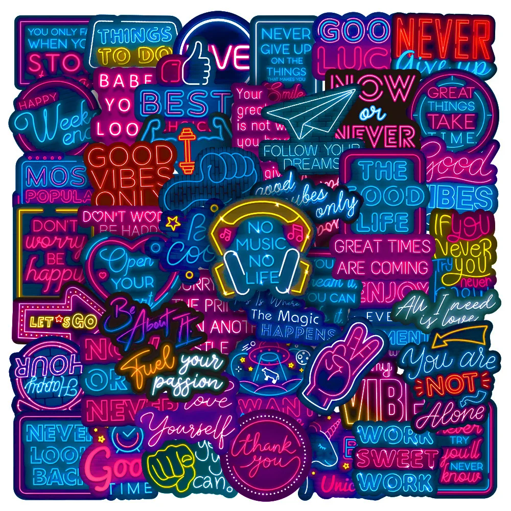 

50PCS Neon Inspirational Text Sticker DIY Ipad Phone Case Refrigerator Suitcase Notebook Water Cup Waterproof Sticker Toy