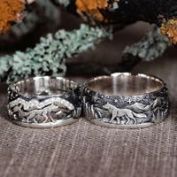 vintage wolf rings for women man couple ring old silver color dainty zircon finger ring punk party jewelry anniversary gifts