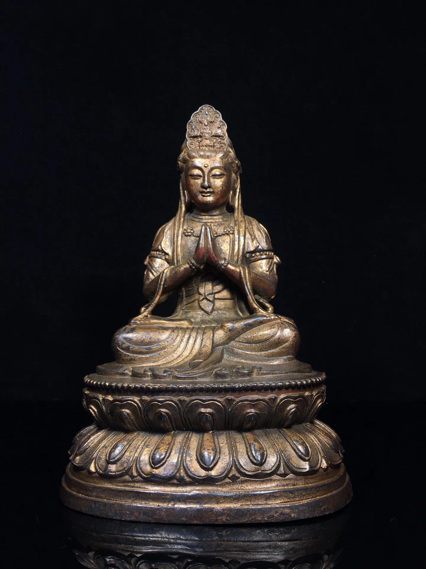 

10"Tibet Temple Collection Old Bronze Gilding Cinnabar Northern Wei Buddha Amitabha Guanyin Bodhisattva Worship Hall Town house