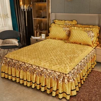 golden luxury winter bedspread on the bed thick home bed skirt style bed sheets embroidery cotton european style bed spreads