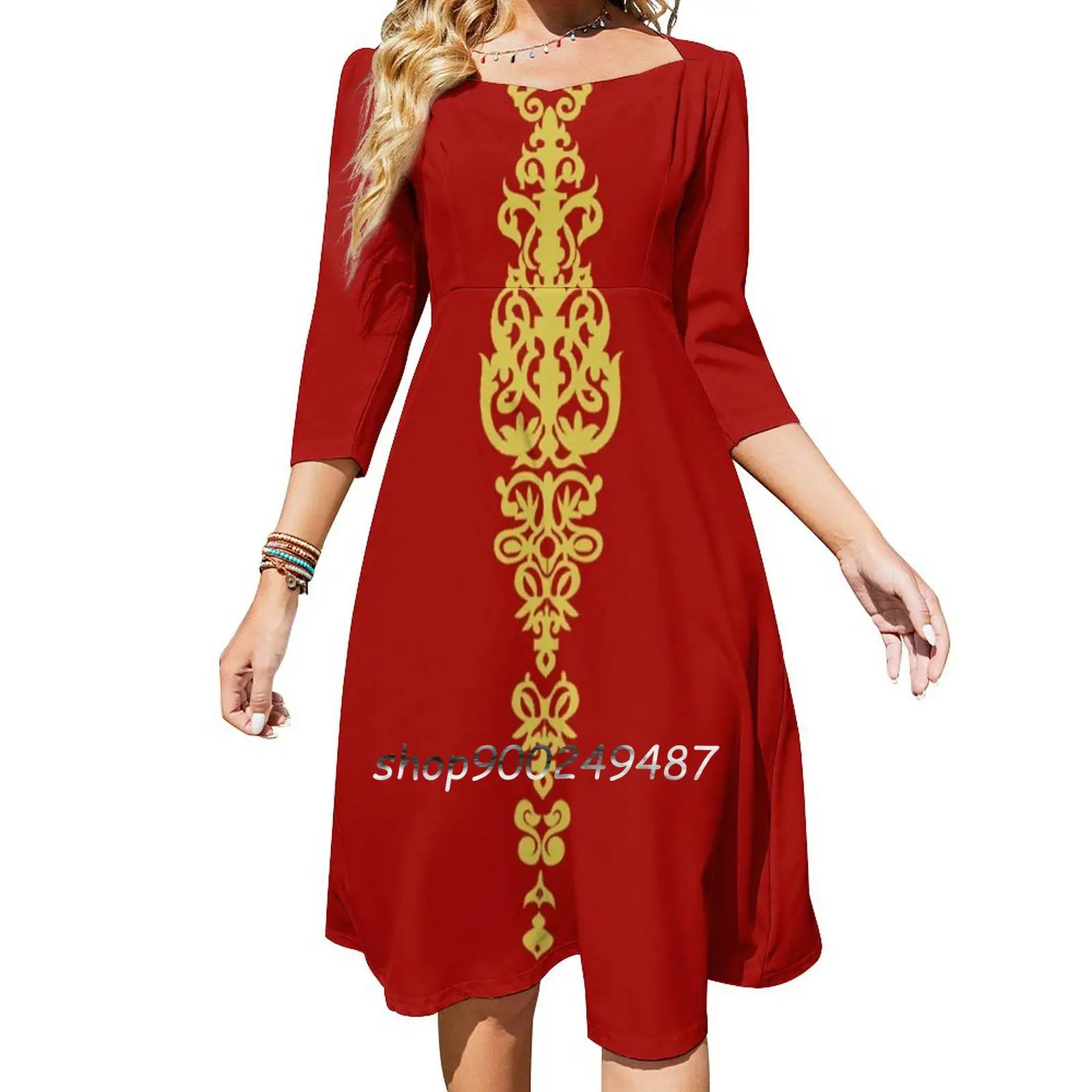 

Женское платье с вышивкой, элегантное платье с квадратным вырезом и принтом