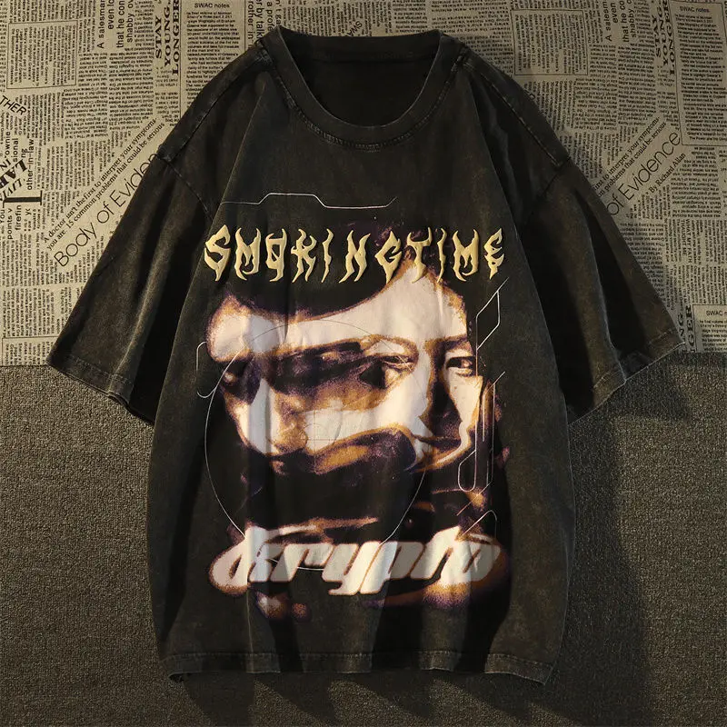 

Европейская и американская брендовая промытая и старая футболка с коротким рукавом, свободный женский топ в стиле ретро с коротким рукавом ...