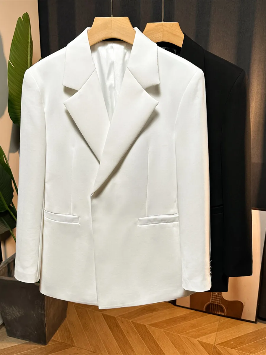 Мужской белый двухрядный повседневный костюм с скрытыми крючками типа Pu Shuai