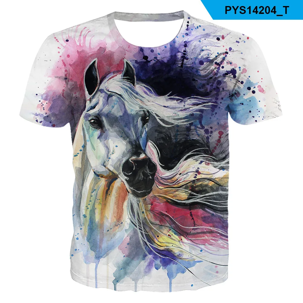 

Летняя футболка с круглым вырезом для мальчиков, с цветочным принтом и повязкой на голову, с лошадью, модная 3d футболка, одежда с животными, мужская и женская футболка, новинка 2023