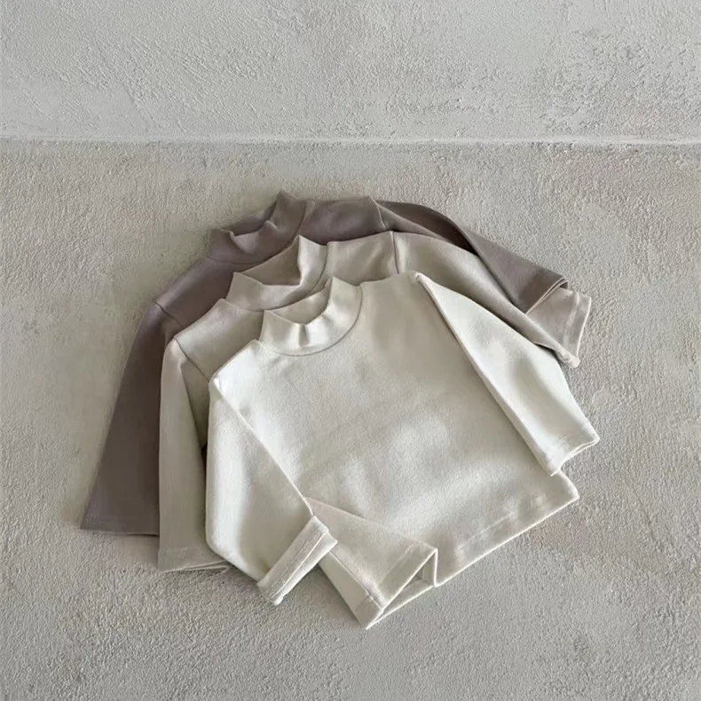 

2023 Spring Children Boys Girls T-shirts Kids Tops Turtleneck Solid Long Sleeve Warm Bottoming Shirts Tees for Kids