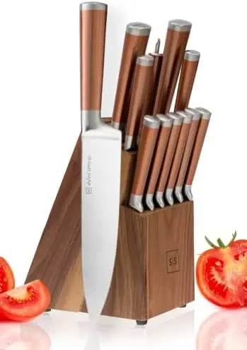 

Knife Set with magnetic Knife Holder Stand - 6 PC White Knife Set Includes White Handle Knife Set with Ashwood Knife Block - W