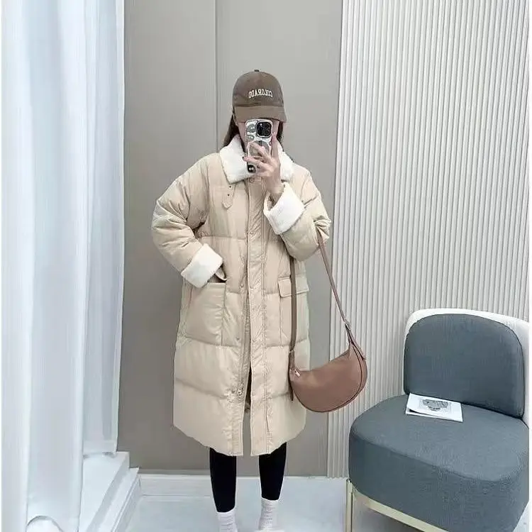 

Winter Jacket Women Thicken Warm White Duck Down Coat Female Korean Fashion Windproof Long Loose Casual Versatile Outwear A77