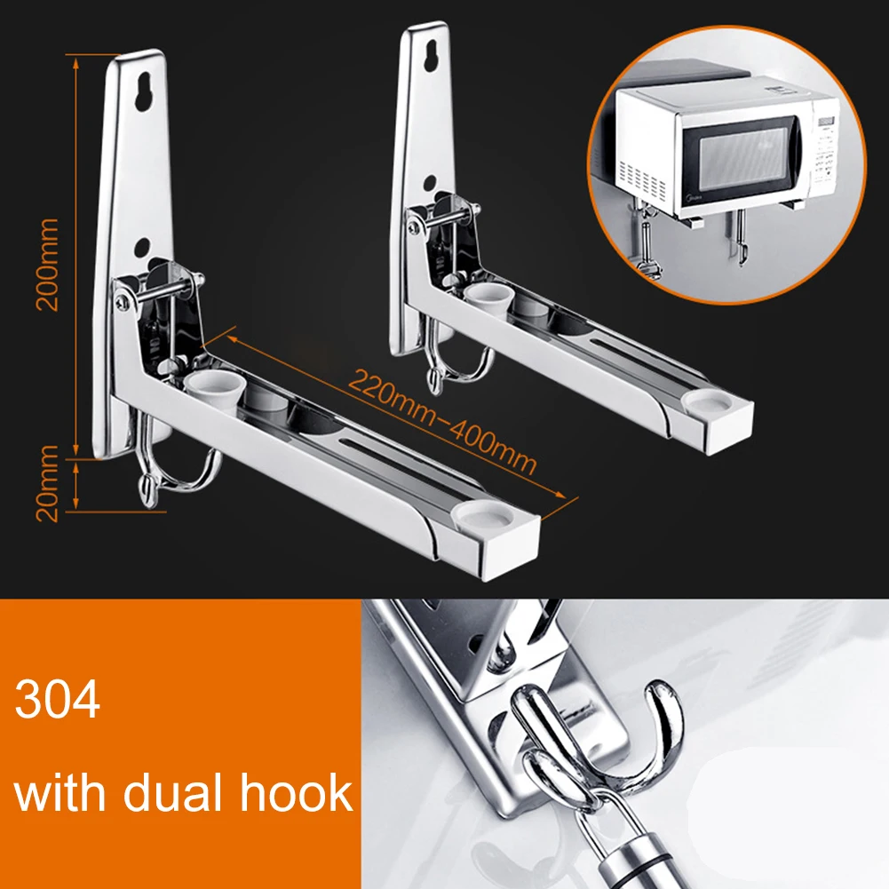 new  Microwave Oven Shelf Wall-mounted Kitchen Shelf Retractable Bracket Oven Rack Thicken Version Stainless Steel