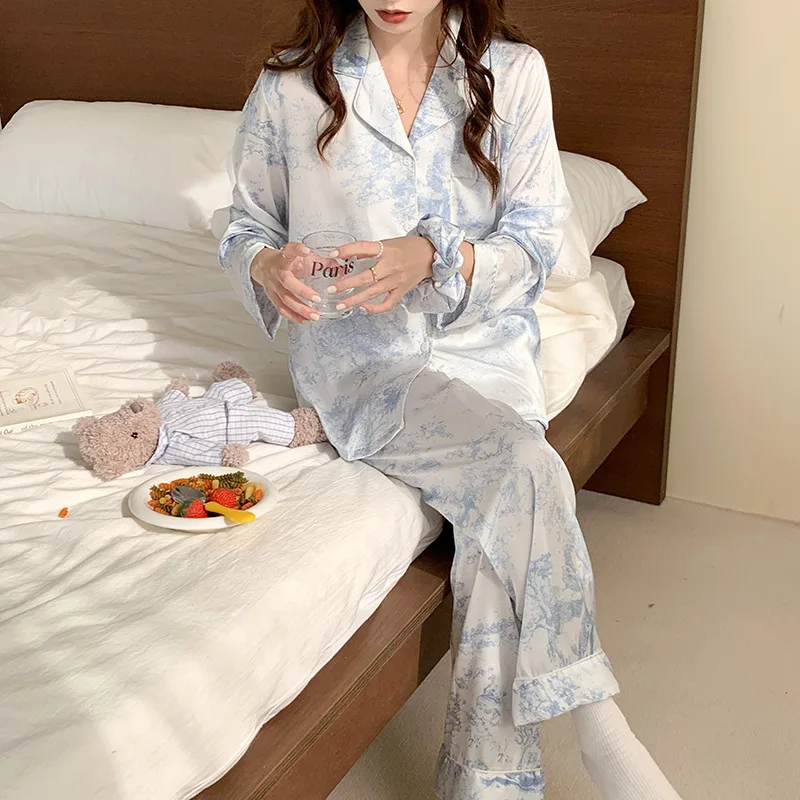 Pajamas set with hair band for women niche imitation silk pajamas factory wholesale  женское бельё  pijama