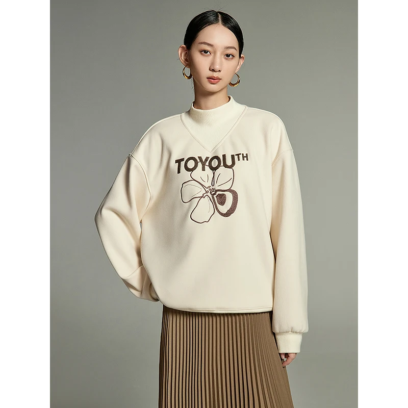 Женская плюшевая Толстовка с длинным рукавом вышивкой