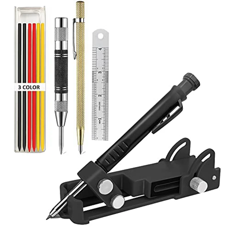 

Multifunction Scribe Tool Deep Hole Pencil Carpenter Pencils Set With Automatic Center Punch Carbide Scribe Tool