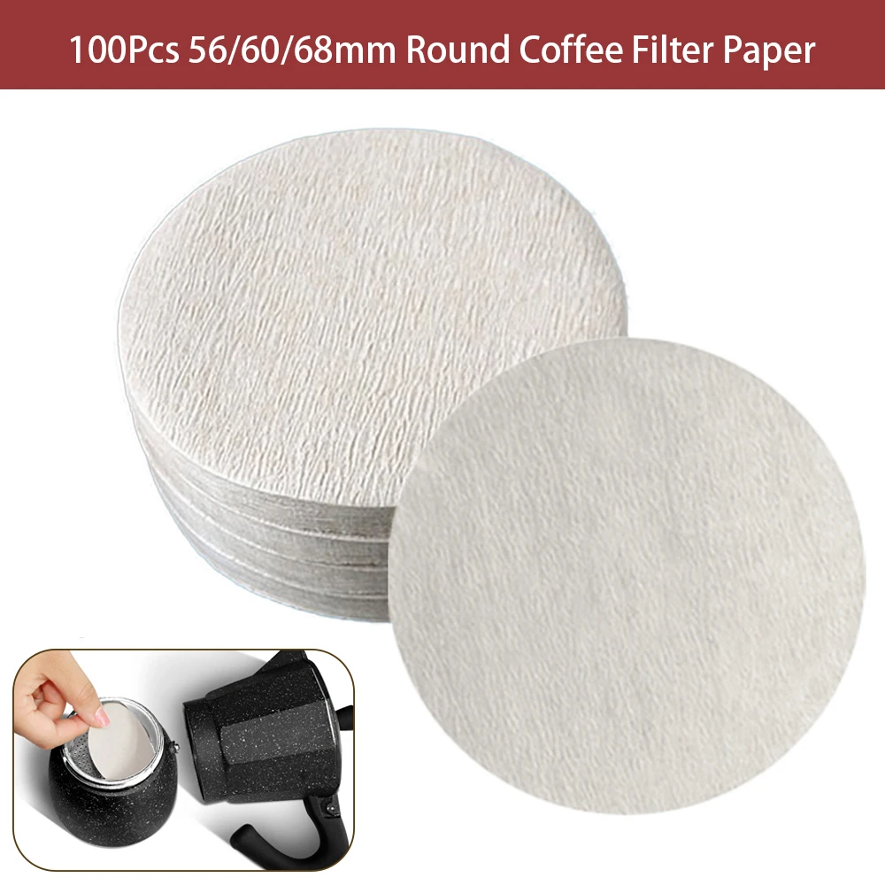 100Pcs Round Coffee Filter Paper 56mm 60mm 68mm For Espresso Coffee Maker V60 Dripper Coffee Filters Tools Moka Pot Paper Filter