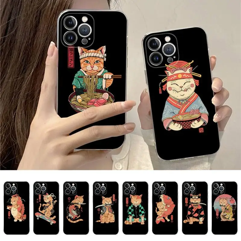 

JAMULAR Neko Ramen Japan Cat Anime Phone Case For iPhone 14 11 12 13 Mini Pro XS Max Cover 6 7 8 Plus X XR SE 2020 Funda Shell