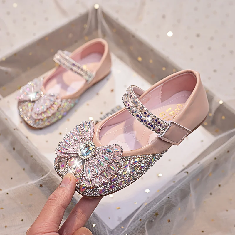 Детские блестящие босоножки с бантом на весну/лето