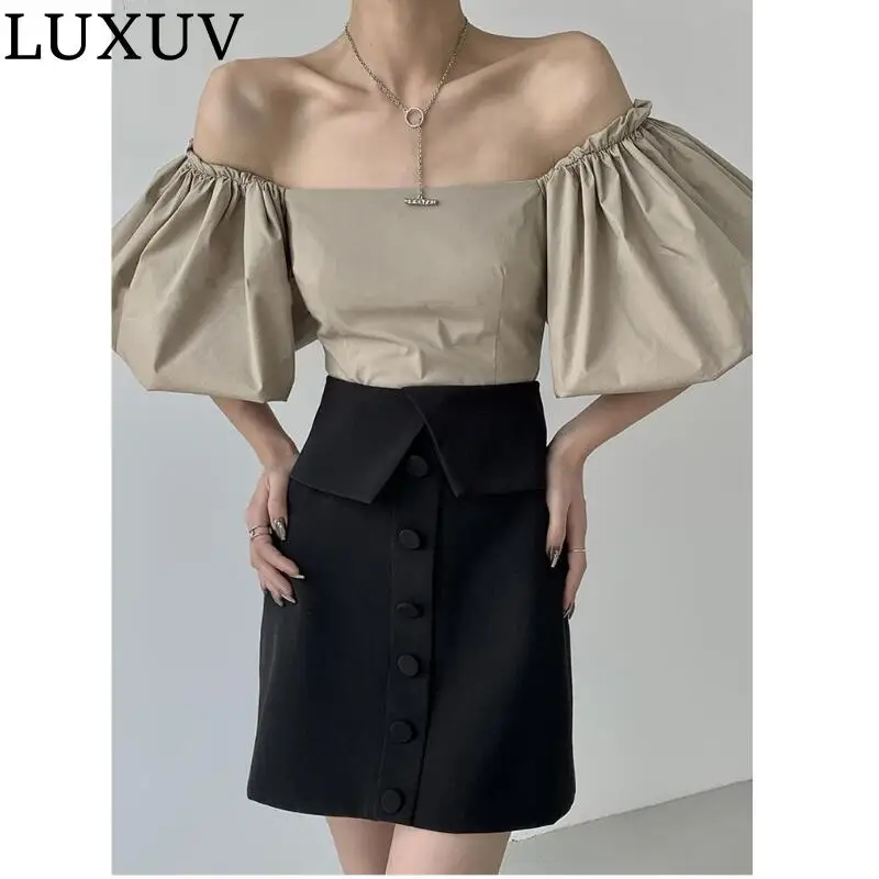 LUXUV Women's Short Skirt Pencil With High Weisted Dress Ladies Design Clothes Suit Elegant Harajuku Sexy Button Denmi Outfit