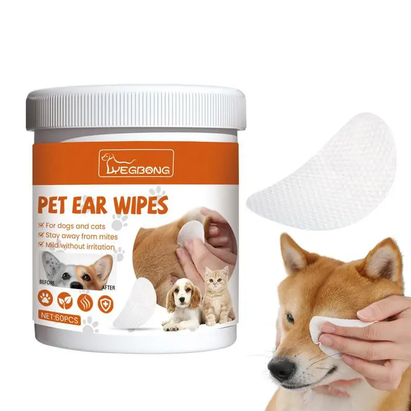 

60pcs Pet Ear Wipes Dog Cat Eyes Ears Cleaning Paper Towels Tear Stain Remover Wet Tissue Grooming Wipes Supplies For Pets