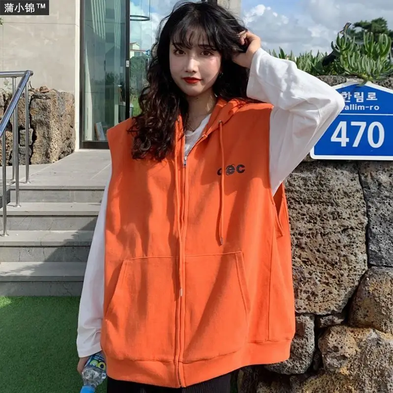 

Spring New Letter Printing All-match Hooded Cardigan Solid Loose Pockets Patchwork Zipper Coat Fashion Casual Women Clothing