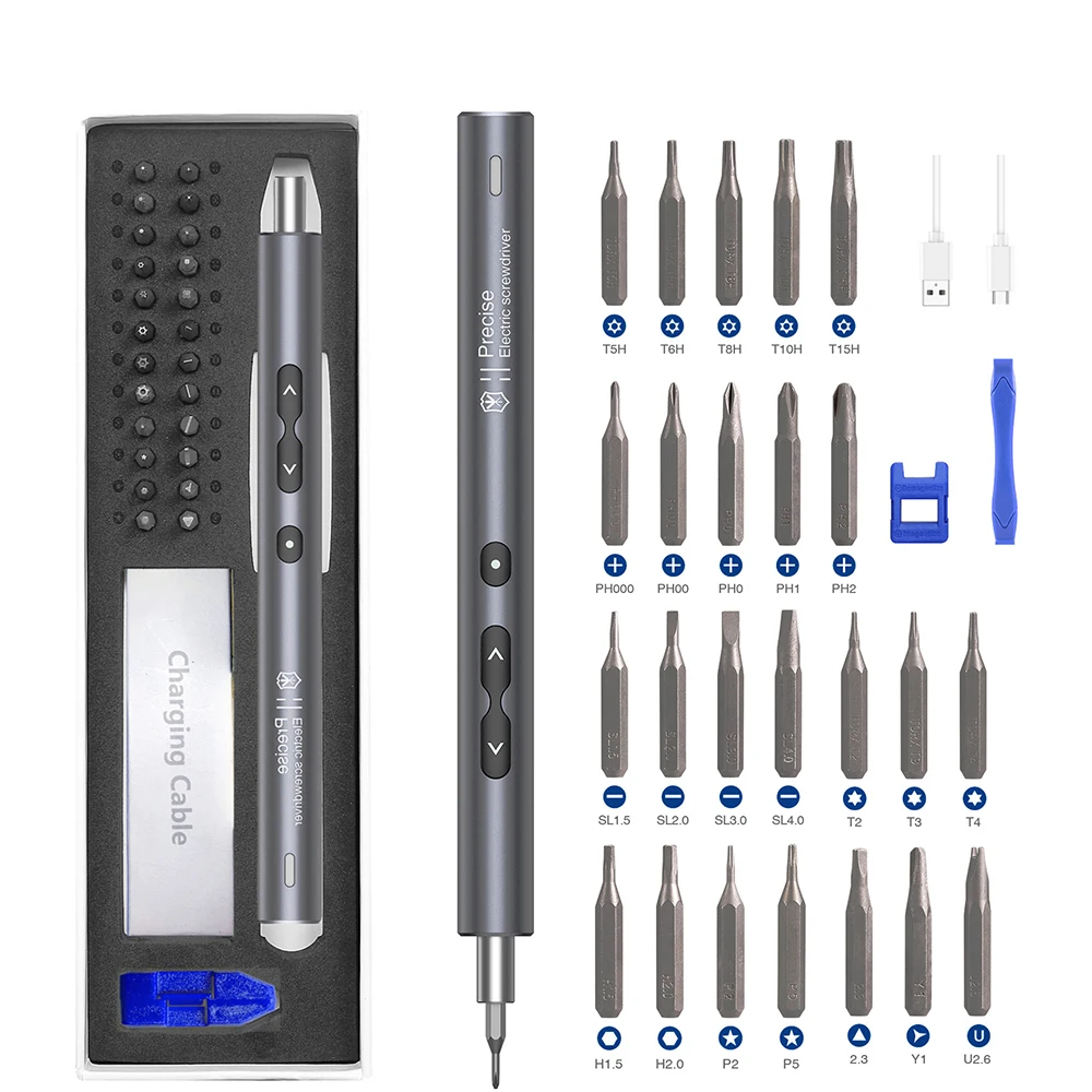 

Precision Electric Screwdriver 24 Pcs S2 Alloy Steel Bit Screwdrivers Type-C Fast Charging Screwdriver Set Repair Power Tools