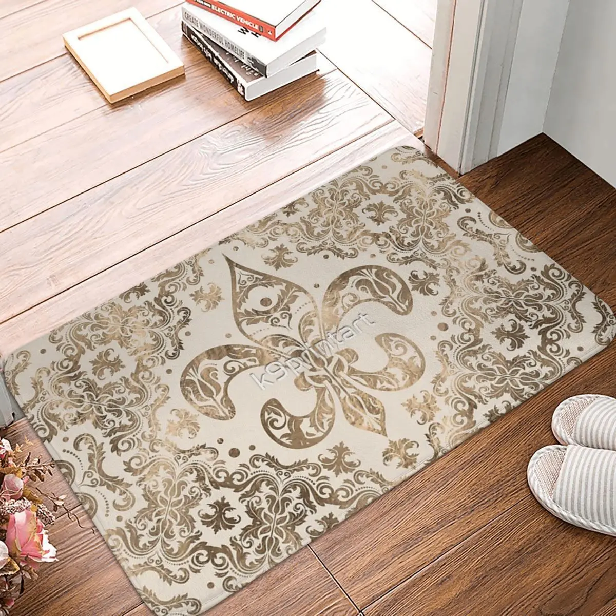 

Fleur-de-lis Ornament 60x40cm Carpet Polyester Floor Mats Cute Style Living Room Carpets