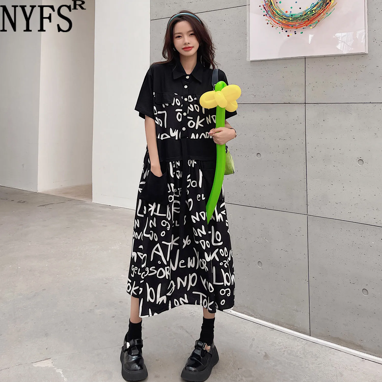 Женское длинное платье-поло NYFS свободное хлопковое платье в Корейском стиле с