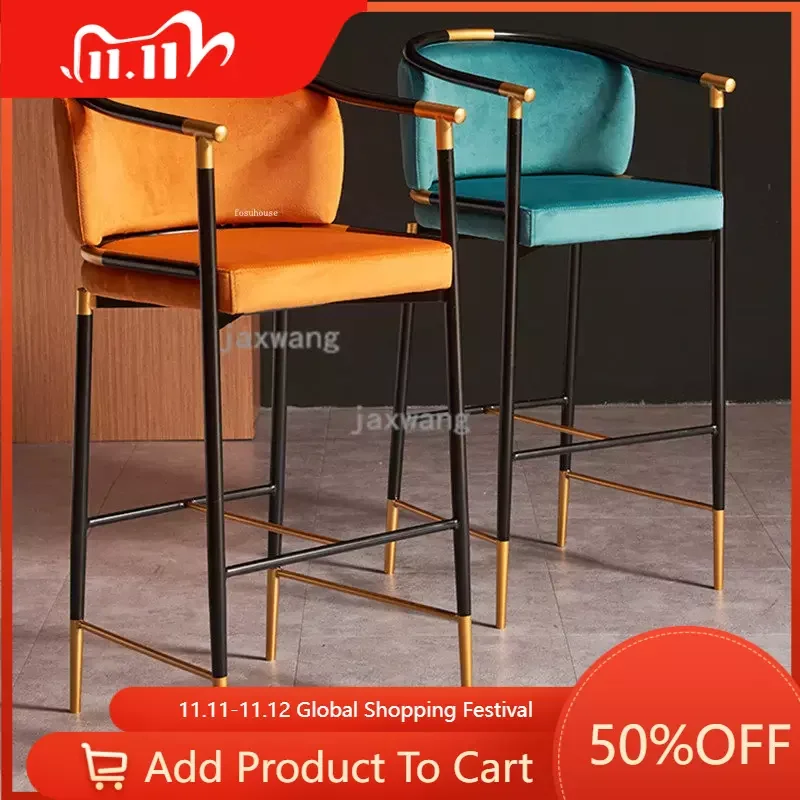

Роскошные фланелевые барные стулья со спинкой, современный стул для ресторана и бара, скандинавские высокие барные стулья для отдыха в отеле, домашняя кухонная мебель