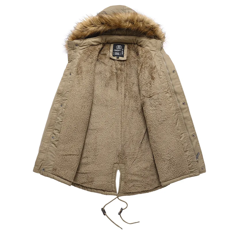 Mid-length Cotton Thickened Hooded Parka Winter Jacket Men's Outdoor Plus Velvet Detachable Hooded Warm Cotton Clothing