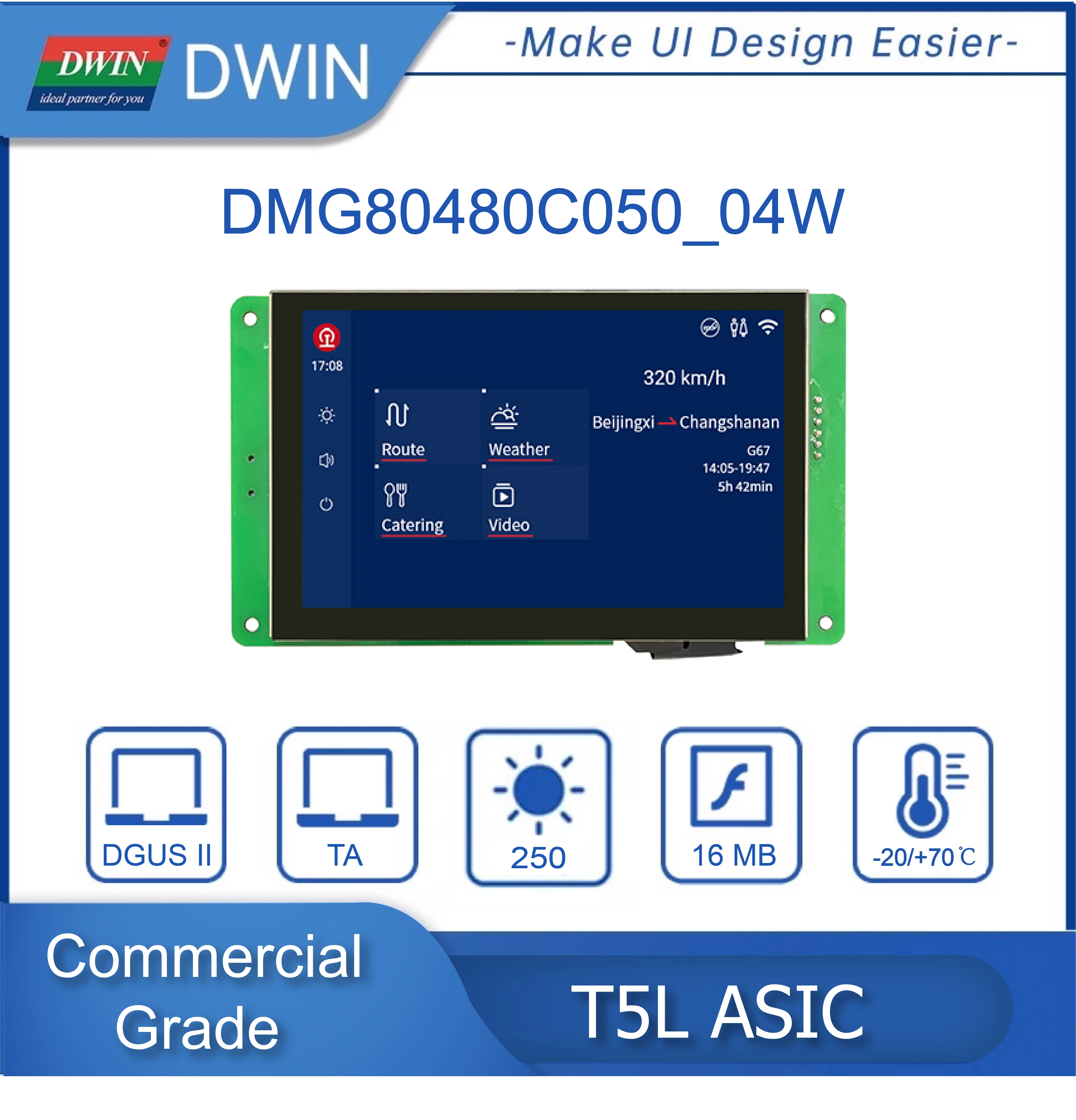 DWIN 5 Inch Hot Sale 800*480  Arduino Display RS232/TTL HMI Consumer Touch Panel ESP32 Screen,LCD Module, Smart UART TFT Monitor