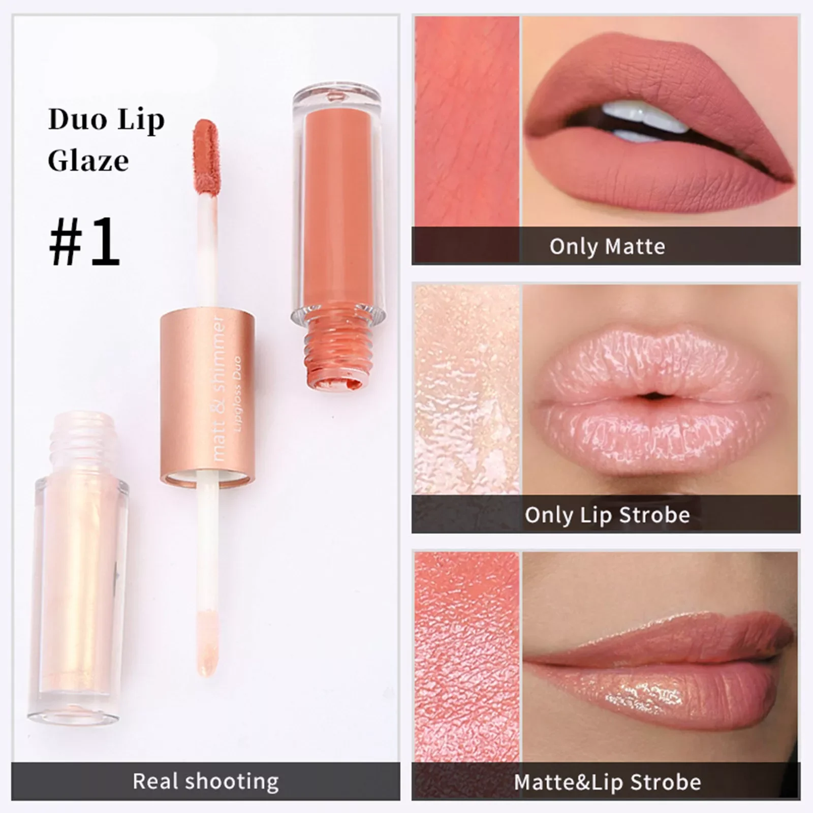 

NEW2023 Double Ended Lip Gloss 6 Colors Shiny Lip Oil Moisturizing Color Lip Gloss Cotton Tint Lip Strawberry Make up for Teens
