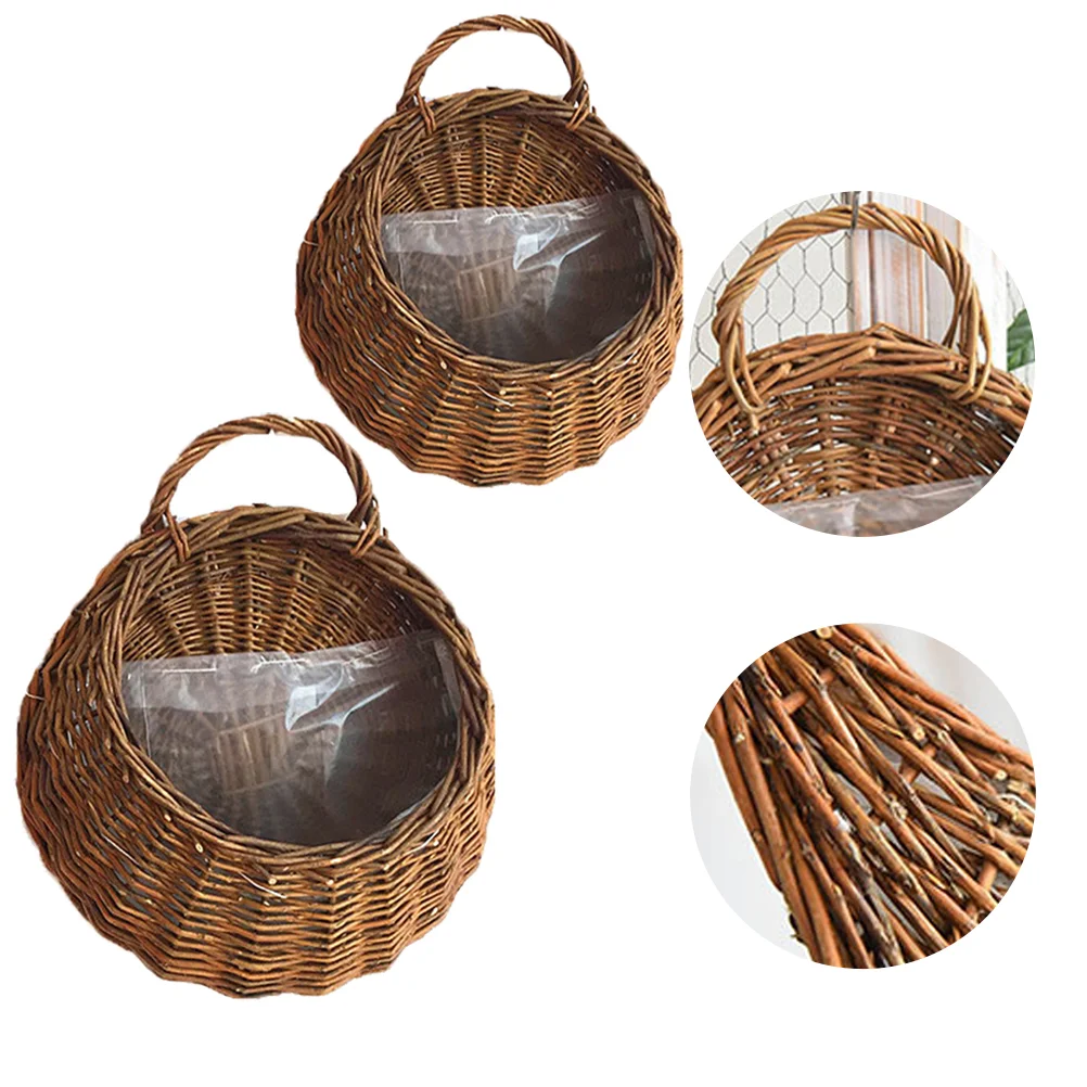 

2 Pcs Hanging Bench Swing Outdoor Rattan Wall Flower Pot Basket Garden Planter Woven Flowerpot Dried Container