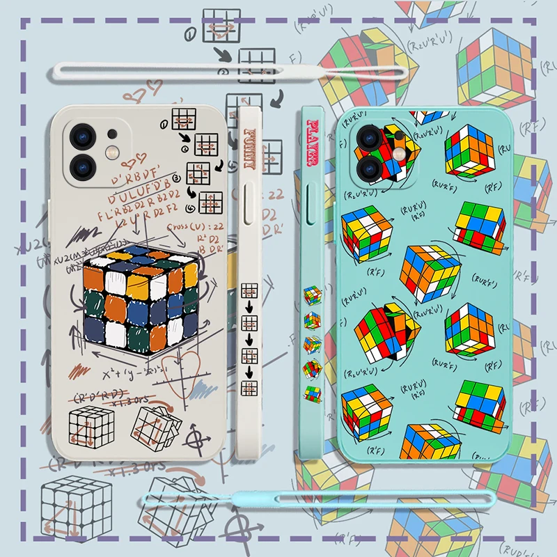 Magic Cube Formula Phone Case For iPhone 14 13 12 11 Plus Pro Max Mini X XR XS SE2020 8 7 6 6S Plus Cover with Strap