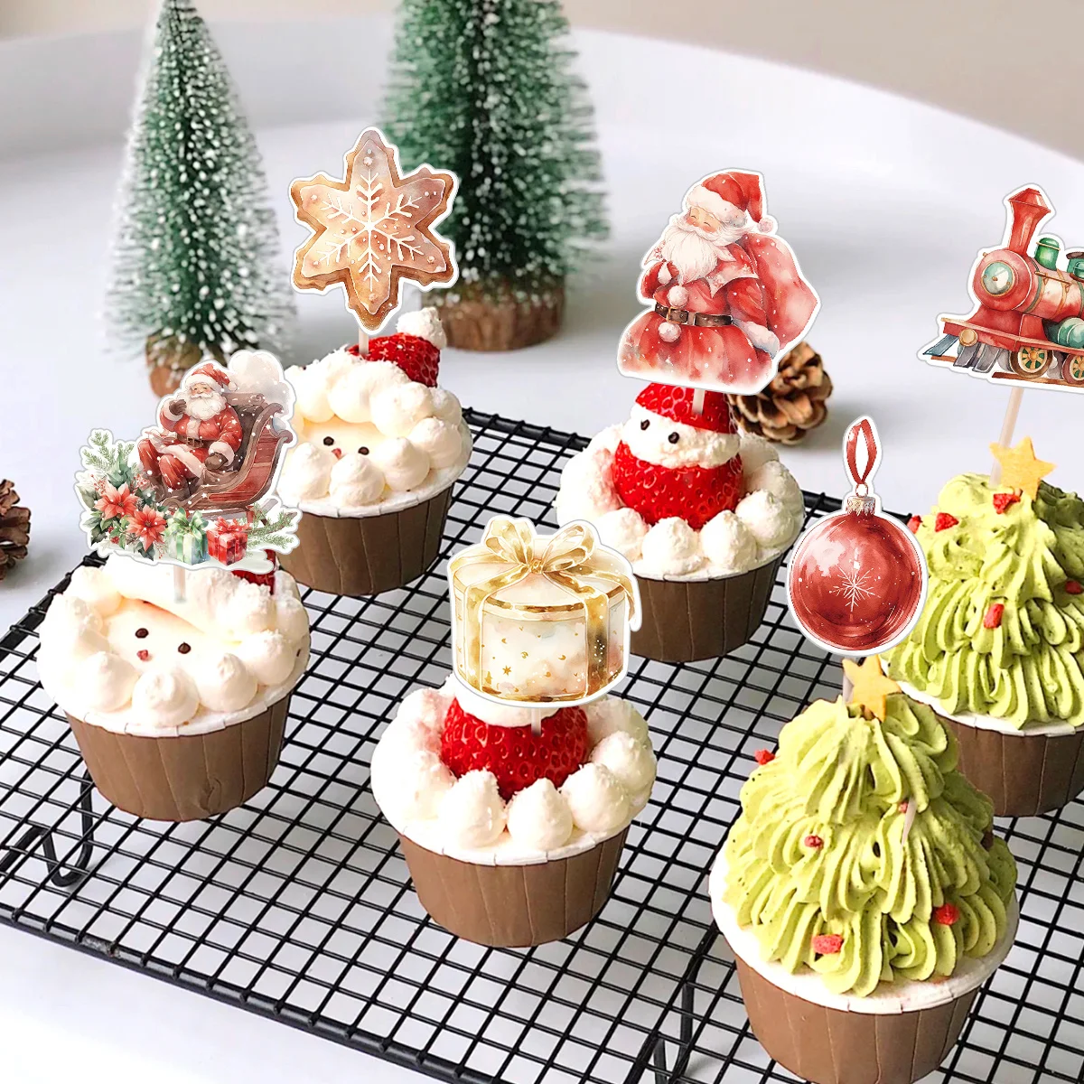 24 шт./компл. картонные топперы для кексов рождественский Санта-Клаус/медведь