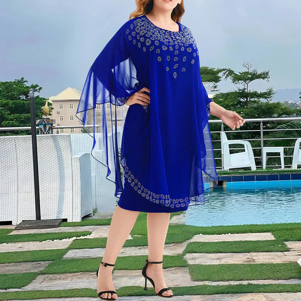 

Plus Size Women Dress Night Ladies Party Chiffon Shawl Elegant Fake Two Dress Oversized Gown Dress Solid Color