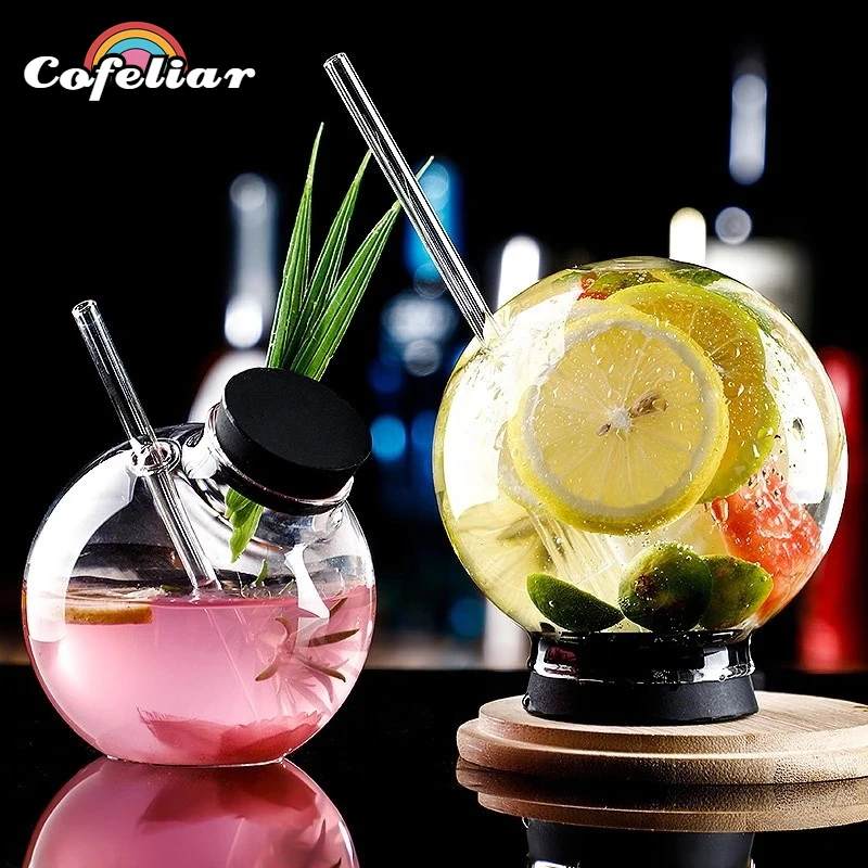 

Cocktail Glass Creative Sphere Shaped Reusable Drinking Straw Cup Wine Juice Glasses Coffee Tumbler For Bar Home Party Drop Ship