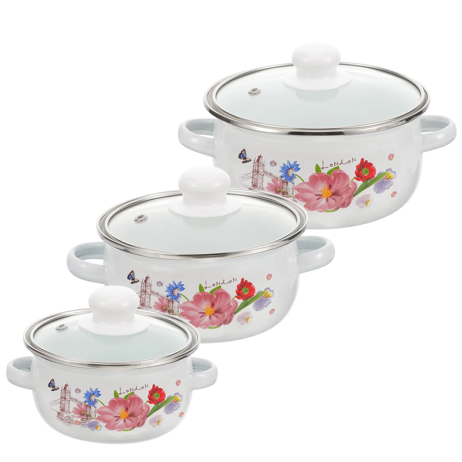 

3 Pcs Multi-use Stewing Pot Vintage Soup Portable Cooking Household Enamel Wear-resistant Home Cookware