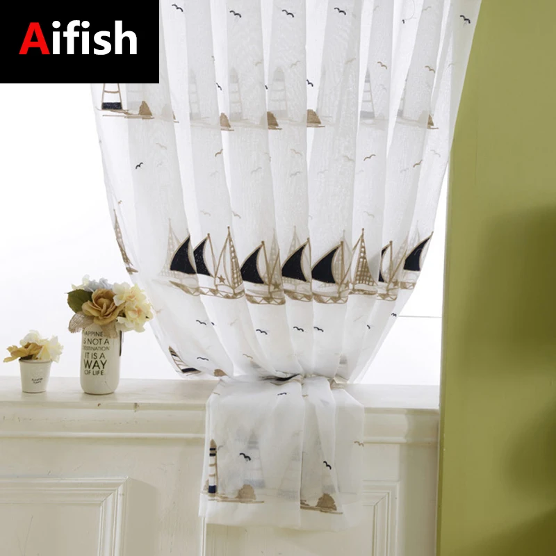 

Modern Navy Blue Cotton Linen Embroidery Sheer Tulle Curtains For Cartoon Children's Room Boy Bedroom Window Curtains Rideau 3