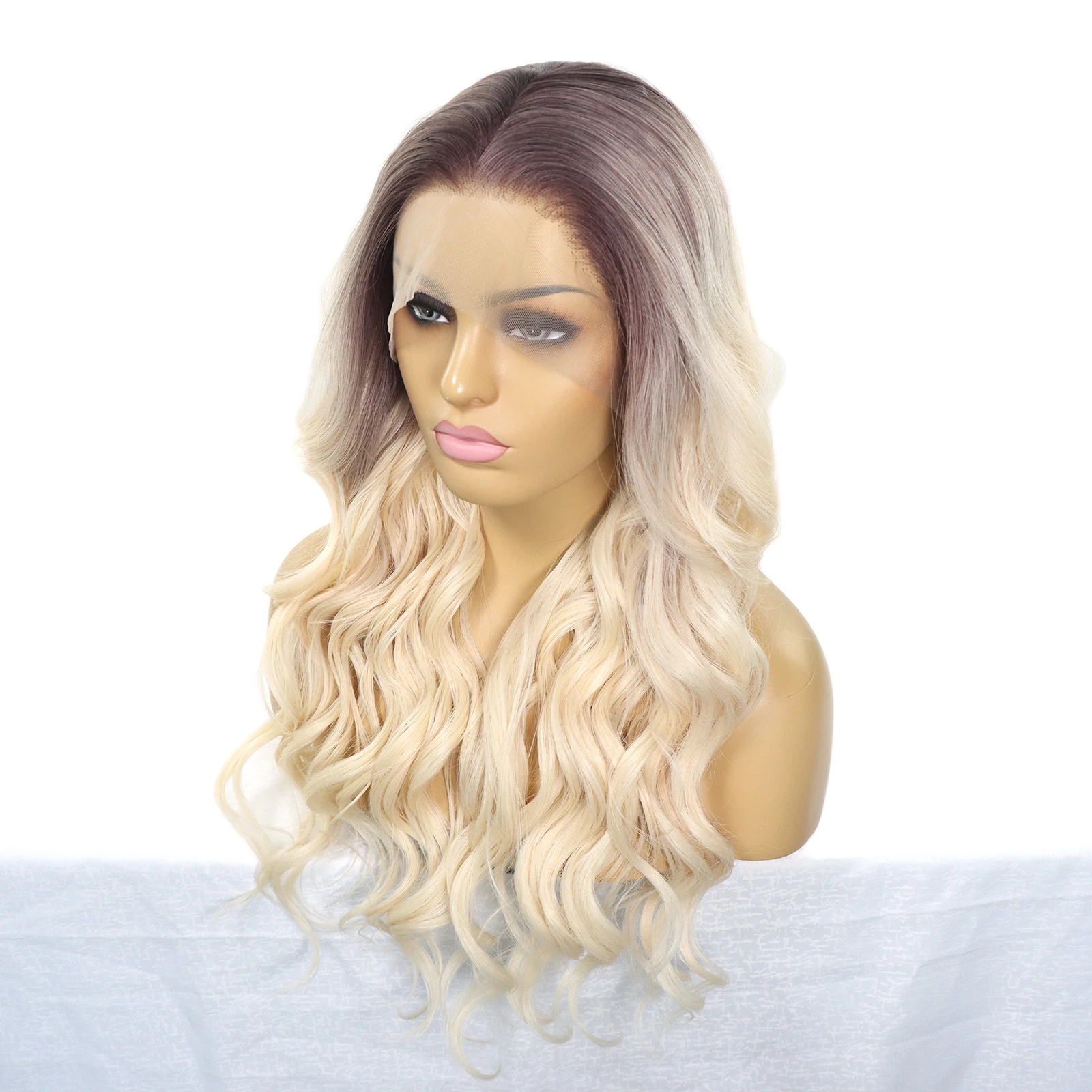 Ombre Медовый блондин Цвет Волнистые синтетические волосы Парик 13x3 Парики фронта