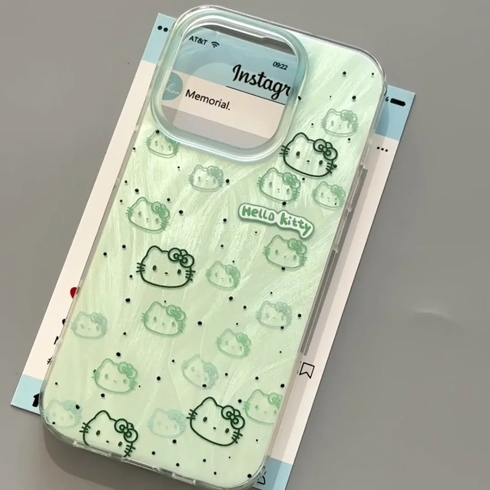 Мятно-зеленый милый чехол для телефона Hellokitty IPhone 16 15 14 Plus 13 12 11 Pro Max X Xs XR 8 7 Твердый