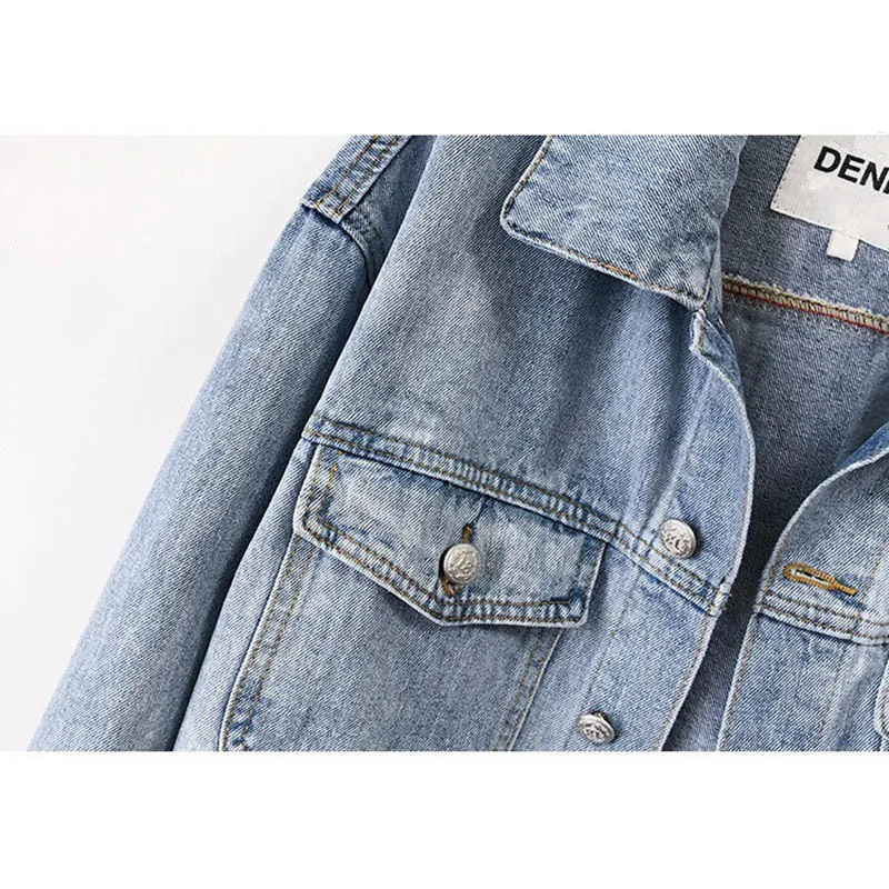 Корейская винтажная синяя джинсовая куртка женская тонкая короткая ковбойская